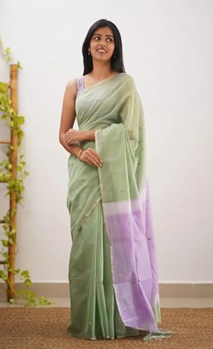 Image of Women's Cotton Soft Silk Sarees | Jamdani Cotton Saree With Attach Unstitched Blouse Piece