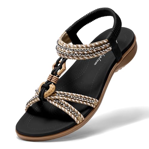 Littleplum Womens Sandals Arch Support Summer Flat Slides Ankle Elastic Walking Shoes Braided Beach Dressy Sandals for Women