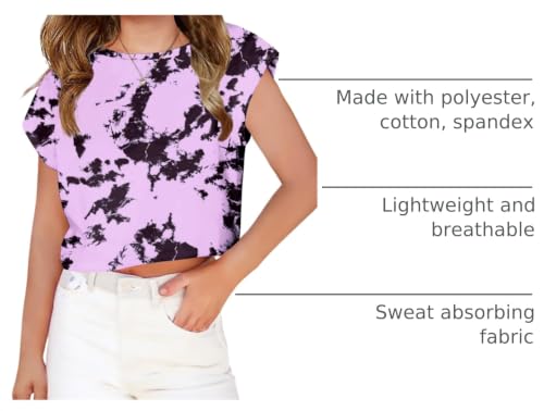 Image of Arshiner Girls Shirt Crop Tops Short Sleeve Summer Drop Shoulder Batwing Sleeve Crewneck Loose T Shirt Tee