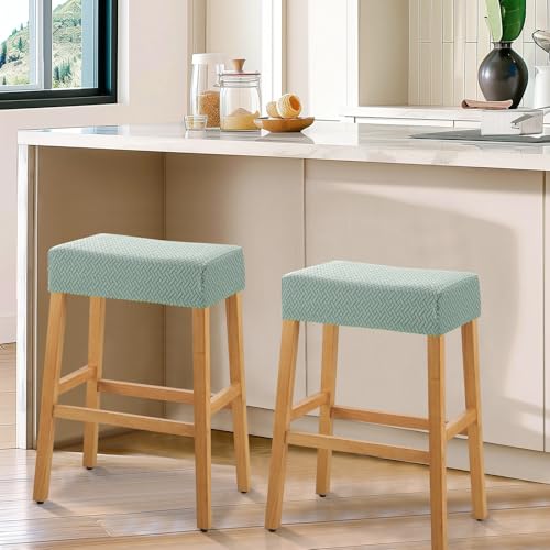Image of YISUN Stool Covers Rectangle - 2 Pack Stretch Waterproof Saddle Seat Cover Counter Bar Stools Bar Chairs Covers Kitchen Island Chairs Cushion Protector