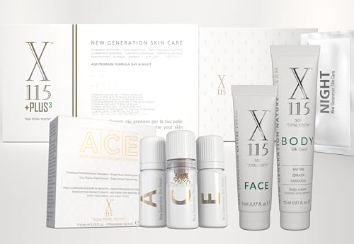 Set Bellezza | X115+PLUS 3 - Integratore per la Pelle + Sample KIT incluso nel cofanetto: X115 FACE - Crema Viso 5ml + X115 ACE - Siero Viso 3x5ml + X115 BODY - Crema Corpo 15ml