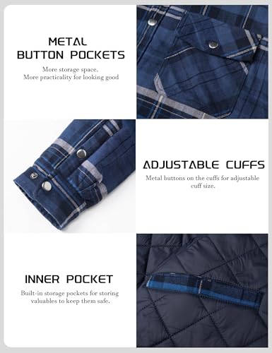 Image of TACVASEN Men's Flannel Shirt Quilted Lined Theraml Winter Coat Button Down Insulated Flannel Shirts Jacket
