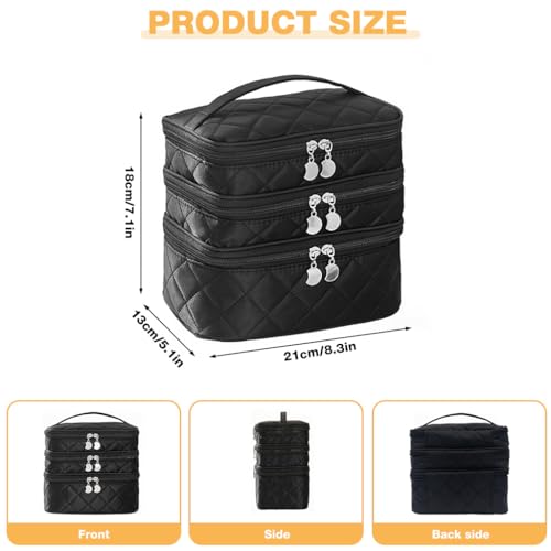 Image of MAYCREATE Makeup Pouch Bag, 3 Layers Travel Toiletries Makeup Organisers Bag Box with Handle, Cosmetic Tool Storage Organizer Vanity Bag for Women (Durable, Waterproof, Multi-Compartment)