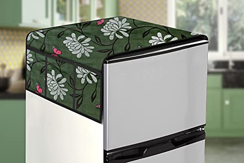 Image of Stylista Refridgerator top Cover Suitable for Samsung RR21C2F25HT /HL, 189 Liter Fridge, Dimension (WXD) 71x109 CM, Petals Pattern Green