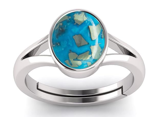 Natural Blue Turquoise Gemstone Panchdhatu Adjustable Silver Plated Ring for Men and Women
