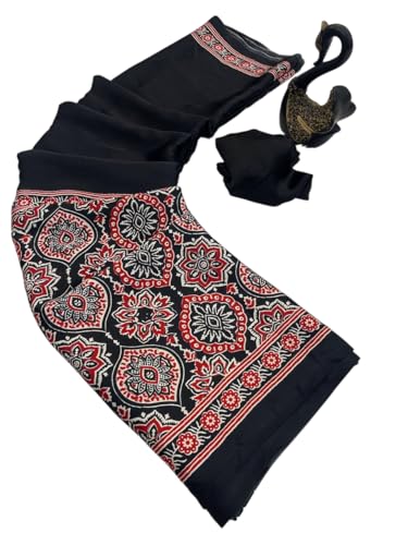 Image of SATIKA VASTRAM Modal Silk Ajrakh Saree Bandhani Design Crepe Printed Designer Pallu Attach Blouse Piece