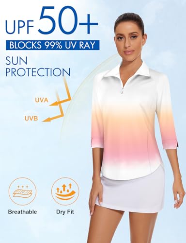 Image of Cucuchy Style Womens Golf Shirt 3 /4 Sleeve Quarter Zip Workout Tennis Tops Quick Dry UPF 50+ Shirts