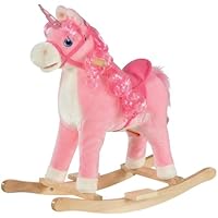 Qaba Rocking Horse, Kids Ride on Horse Unicorn Design with Wooden Base, Tail Wag & Sounds for Toddlers 3-6 Years Old, Pink