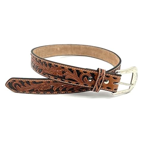 Western Fashion Accessories Men's Twisted X Tan Floral Brown Buckstitch Belt Tan 38 Cover
