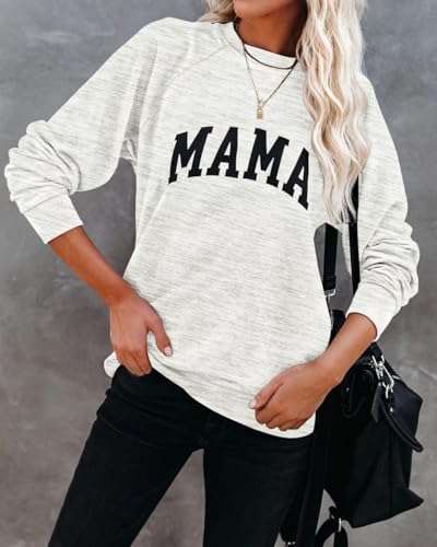 Image of Dressmine Womens Long Sleeve Mama Sweatshirts Fall Crew Neck Mom Shirts Cute Graphic Tees Pullover Hoodies