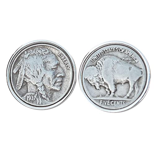 Us 1937 Indian Head Buffalo Nickel Coin Silver Plated Cufflinks New #TOP23