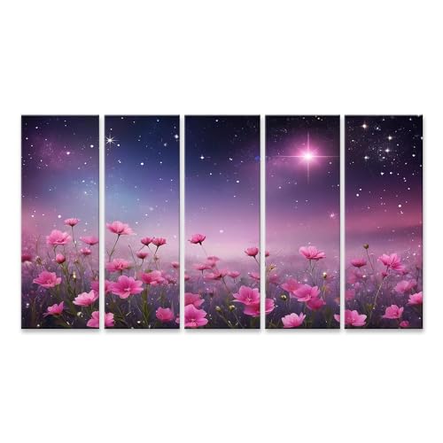 Images murales fleurs abstraites roses poster ciel nocturne sur toile