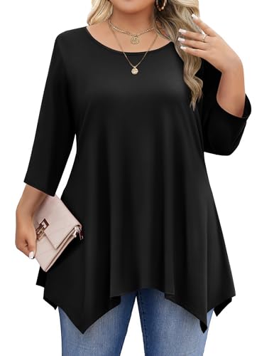 IN'VOLAND Plus Size Womens 3/4 Sleeve Tops Loose...
