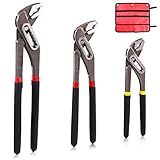 Hilitchi 3Pcs Heavy Duty Adjustable Water Pump Pliers Set Quick Release Groove Slip Joint Pliers V Jaws Pliers Comfortable Hand Feel 8-Inch, 10-Inch and 12-Inch for Plumbing, Basic Home Repair