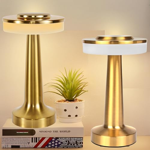 Opiniones de Lámpara de mesa . 49 TPOUIDD Paquete de 2 Lámpara de Escritorio Inalámbrica Portátil,Lampara de Mesa Recargable con Sensor Táctil, Atenuación Continua de Tres Colores, Adecuada para Dormitorio,...