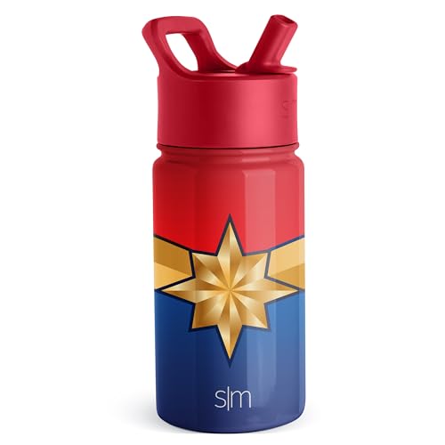 Image of Simple Modern Kids Summit Water Bottle with Straw Lid | Marvel 14oz Stainless Steel Cup Insulated Tumbler for Girls, Boys, School | Captain Marvel