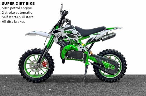 Image of Amaze ZR Super 50cc Petrol Dirt Bike for Kids | 2 Stroke Mini Off Road Bike | Dual Start | Disc Brake | Rear Suspension | Max Speed 45 km /h | Kids Mini Motorcycle (Multicolor Chassis) (Green)
