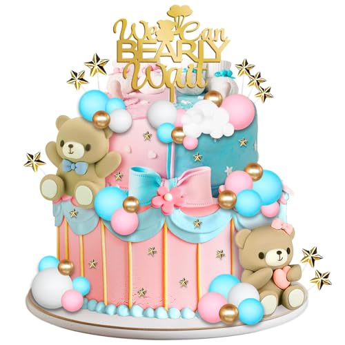 33 Pieces Gender Reveal Cake Toppers, Bear Cake Decorations Includes We Can Bearly Wait Cake Topper, Stars, Pearl Balls, Pink and Blue Bear for Baby Shower He or She Gender Reveal Party Supplies - image 7
