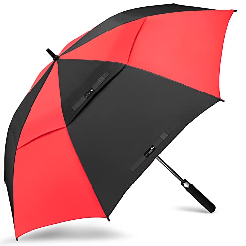 ZOMAKE Large Golf Umbrella Windproof Strong 68 Inch - Big Golfing Umbrellas Double Canopy Vented For Men - Extra Large Oversize Umberella's With Strap (Black/Red)