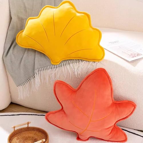 Hanchiweier Leaf Pillow,3D Leaf Shaped Throw Pillow Leaves Sofa Throw Pillow Cushion Plant Pillow Home Decoration for Car Bedroom Sofa Couch Living Room (Ginkgo biloba,21.5 in)