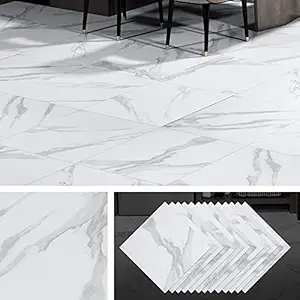 Livelynine 32-Pack Marble Floor Tile Peel and Stick Flooring Vinyl Tiles for Bathroom Kitchen Living Room Bedroom Basement Waterproof Laminate Flooring Stick On Floor Covering Linoleum Tiles 12X12 in