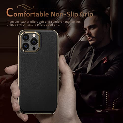 Lohasic Compatible With Iphone 14 Pro Max Phone Case, Classic Leather With Anti-Scratch Microfiber Lining Inner Cover Shockproof Magnetic Cases For Iphone 14 Pro Max 6.7 Inch - Black Gold #TOP6