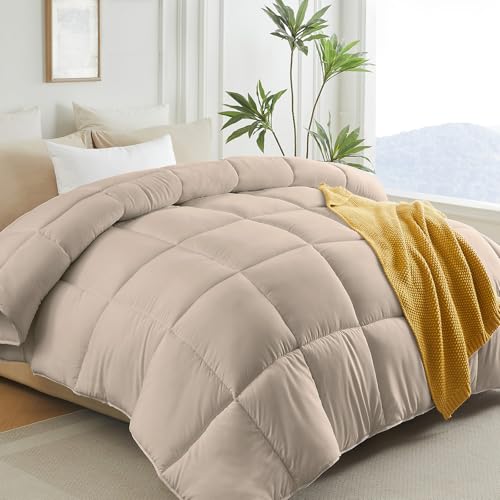 Image of L LOVSOUL Down Alternative Comforter King Size Duvet Insert,All Season Duvet Insert with Corner Tabs,Beige Comforter King 106x90Inches