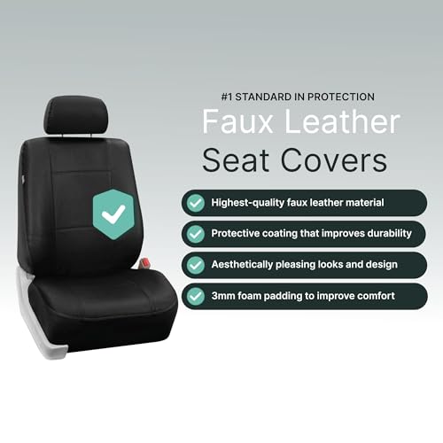 FH Group Universal Fit Front Car Seat Cover - Faux Leather (Black), Set of 2