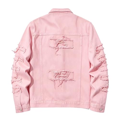 Image of Men's Denim Jacket Patchwork Fringe Jacket Slim Jean Jacket Streetwear Coat