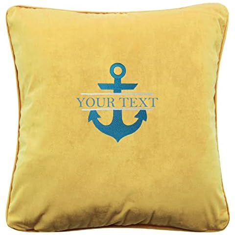 LOTMART Funda de cojín de terciopelo con diseño de ancla de rueda náutica bordada, con relleno Cover