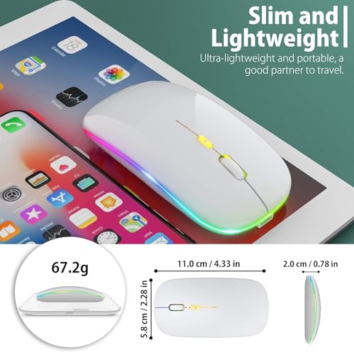 Image of LED Wireless Mouse, Slim Silent Mouse 2.4G Portable Mobile Optical Office Mouse with USB & Type-c Receiver, 3 Adjustable DPI Levels for Notebook, PC, Laptop, Computer (White)