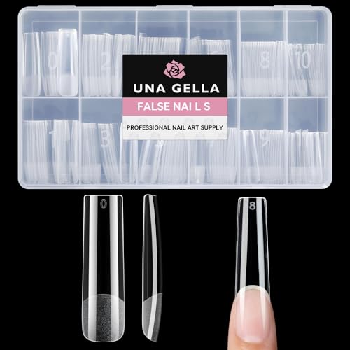 UNA GELLA Nail Tips Square XXL Long: Full Cover Pre-file Square S...