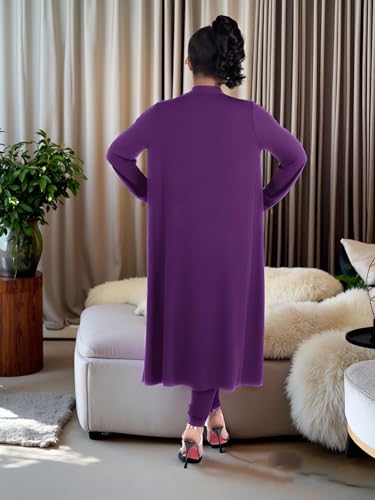Image of Max2co Women 2 Piece Outfits Floral Long Sleeves Open Front Cardigan Cover up with Leggings High Waist Long Pants Set