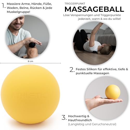 ATHLETIC AESTHETICS Massageball [6cm] - Lacrosseball und Faszienball für Selbstmassage und Triggerpunkttherapie (Entschteilungen bei Verspannungen) in Gelb 3
