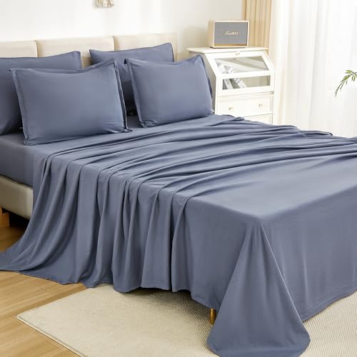 Litanika King Size Comforter Set Bluish Grey - 7 Pieces Bed in a Bag King Bedding Comforter Sets, Solid Lightweight Bed Set with Comforter, Sheets, Pillowcases & Shams