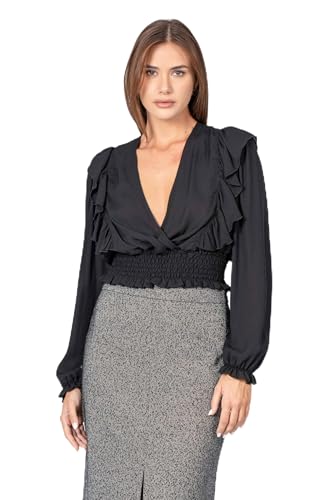 Kocca   Blusa elegante con volantes para mujer, modelo: A25RBL8976ABUN0000, Negro , S