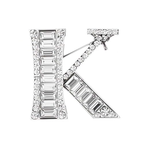 Image of Letter Brooch Pins Initial Rhinestone Brooch for Women Crafts, Silver Plated Metal A-Z 26 Letters Rhinestone Crystal Lapel Pin Brooches