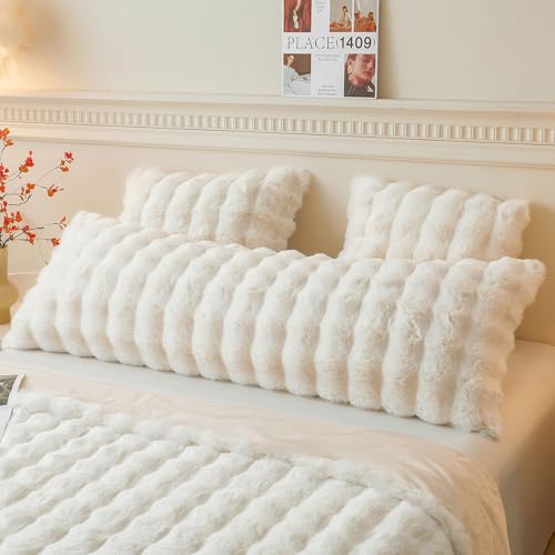 LIFEREVO Fluffy Faux Rabbit Fur Body Pillow Cover,...