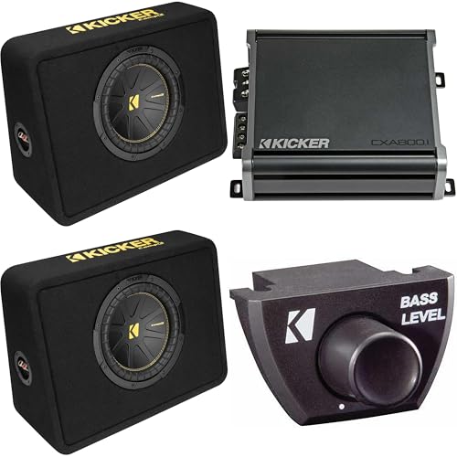 Kicker (2) 10 Inch Comp Truck Bass Package 50TCWC104 with 46CXA8001, Bass Knob Bundle