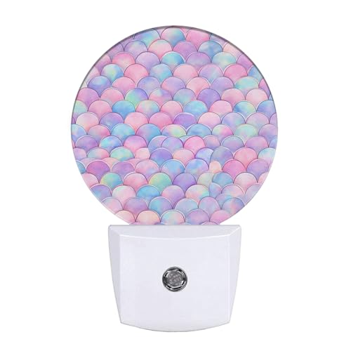 Image of Pink Mermaid Fish Scales Night Lights Plug into Wall Dusk to Dawn LED Lighting Auto Sensor 0.5W for Bedroom Bathroom Hallway Living Room