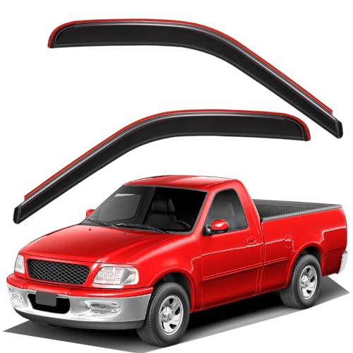 Lightronic Extra Durable Clip-on In-Channel Auto Vent Window Visor, Fits 1997-2003 Ford F-150; 1997-1999 F-250; 2004 F-150 Heritage, All Regular Cab, UV Protect Rain Guard Wind Deflector, Smoke, 2-Pcs