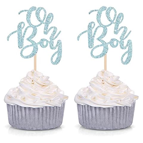 Blue Oh Boy Cupcake Toppers Party Decors Baby Shower Decoration Picks - Set of 24 Cover