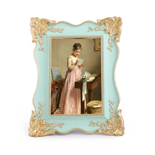 SIKOO Vintage Picture Frame 4x6 Antique Ornate Picture Frame Green Unique Photo Frame, Tabletop and Wall Mount,Wall Decor Art, Photo Gallery(Green)