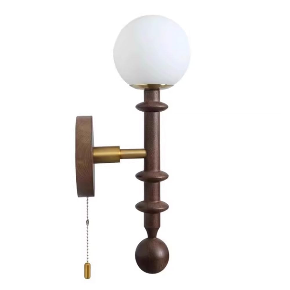 JISHUBO E26 Light Source Spherical Glass Wall Light, Japanese Minimalist Style Wood Wall Sconce, Hardwired Indoor Wall Lamp, Restaurant Balcony Living Room Decoration Light Fixtures