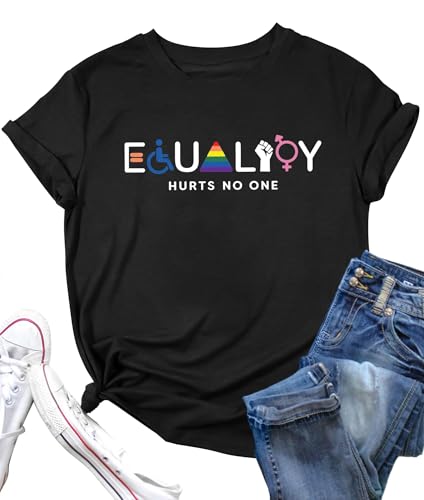 hohololo Pride Shirt für Damen, Regenbogen-T-Shirt, Gleichheit, kurzärmelig, Grafik-T-Shirts, schwarz 2, M