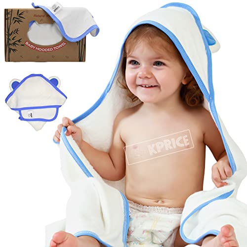 KPRICE® Cape de Bain Bebe | Serviette Bebe Capuche | 100% Bambou | Sortie de Bain Bébé Ourson | Cadeau Naissance | Cap de Bain | Drap de Bain Animaux (90_cm, Uni Bleu) Cover