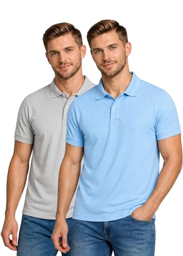 Image of INKKR Men's Combo Polo Neck Cotton Blend Solid T-Shirt (Pack of 2)