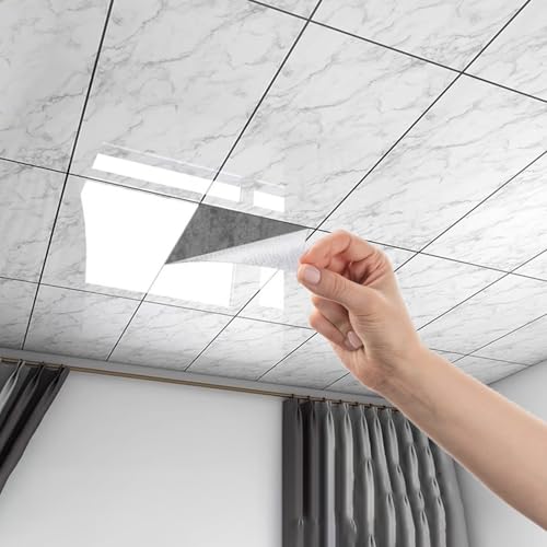 Minglez Dalle de Plafond Revêtements de Plafond Pelables pour Faux Plafonds, Panneaux Muraux Décoratifs pour Salon, Salle de Bain ou Chambre, Panneaux de Plafond Artistiques à Remplacer(D,10pack)