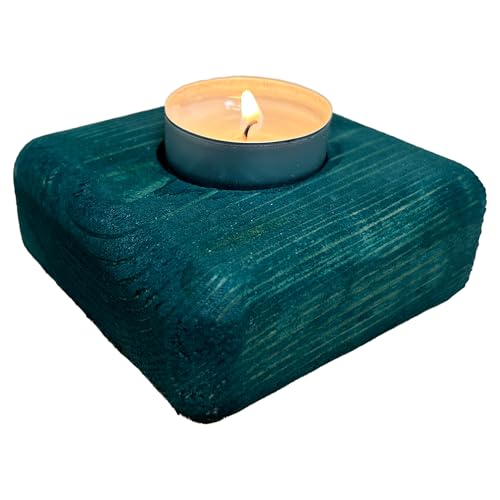 Wooden Tea Light Candle Holder, 3.5 inches, Tabletop Home Decor (Candle Not Included) (1, Green, Rounded Brick)