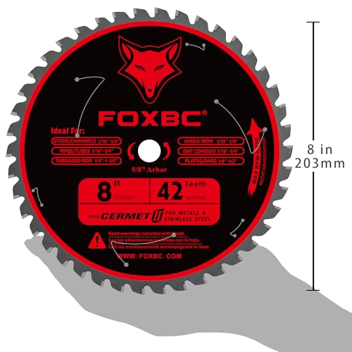 FOXBC 8 Inch Metal Steel Cutting Circular Saw Blade 42 Teeth, Cermet Carbide Up to 5X Longer Life